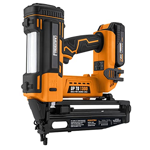 Freeman Pe20Vfn64 20 Volt Cordless 16-Gauge 2-1/2" Straight Finish Nailer Kit With Lithium Ion Battery, Charger, Bag, And Nails (200 Count) – 1300 Shots Per Charge, Orange And Black #TOP1