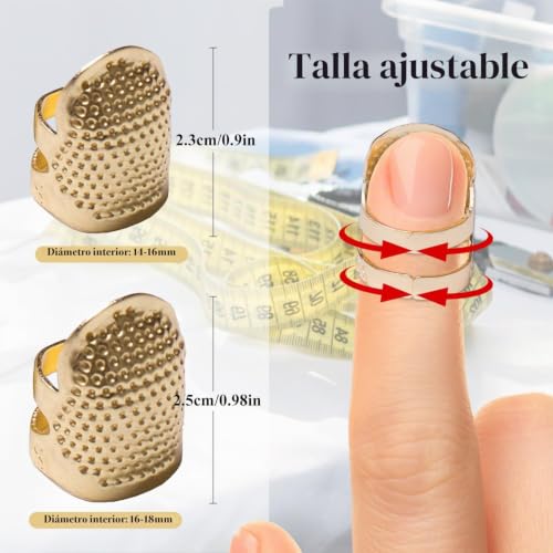 Miniatura 3 de Paquete De 2 Dedales De Costura De Metal Ajustables S M - Protector De Dedos Para Acolchar, Bordar, Costura Y Manualidades, Uso Seguro