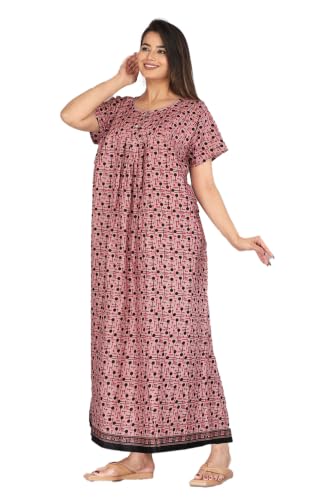 Image of Kuruti B Sheets Cotton Nighty for Women Jaipuri Print 2 Button Round Neck Short Sleeve Night Gown | Maxi Dress
