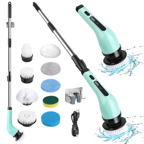 LWMTT Cepillo Electrico Limpieza Hogar con 9 Cabezales de Cepillo de Repuesto Cepillo de Limpieza Electrico con Mango Ajustable Cepillo Limpieza Electrico para Suelo de Baldosas Coche y Baño