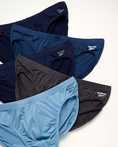 Reebok Mens Underwear, Quick Dry Performance Low Rise Briefs Underpants, 5 In 1 Pack, Blues/Charcoal, Medium #TOP1