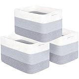 MINTWOOD Design 3-Pack Storage Baskets for Shelves, Playroom and Classroom, Book Basket, Decorative Storage Cube Bins, Woven Closet Organizers, Pantry and Shoe Organizer, 3-Tone Grey