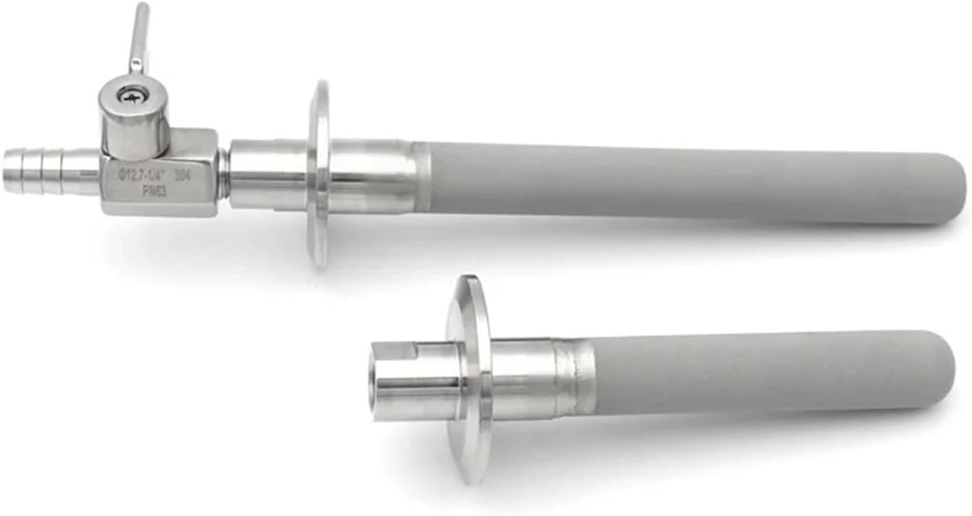 SS316L Carbonation Stone 50.5mm Tri Clamp 1/4" NPT Gas Beer Homebrew Filter Aeration With 12.7mm Hose Barb，1pc(8 inch with valve)