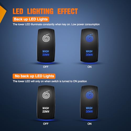 Image of Nilight Wash Down Rocker Switch Led Light Bar 5 Pin Laser On Off | SPST Switches 20A /12V 10A /24V Blue with Jumper Wires Set for Cars Trucks Boats ATVs UTVs RVs