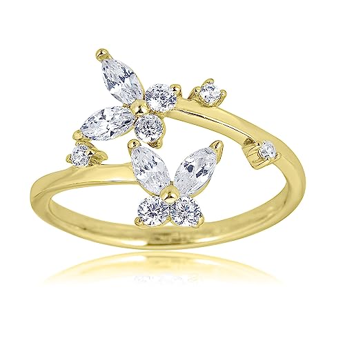 Image of AVORA 925 Sterling Silver Adjustable Butterfly Toe Ring with Simulated Diamond CZ