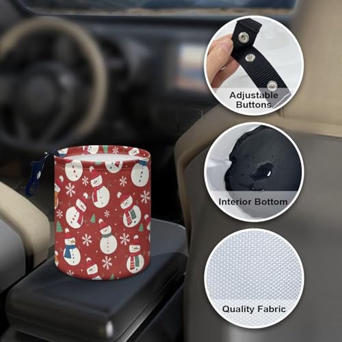 Image of Christmas Snowman Car Trash Bag Waste Basket with Adjustable Buttons Collapsible Car Storage Bag Multipurpose Road Trip Essentials for Outdoor Activities
