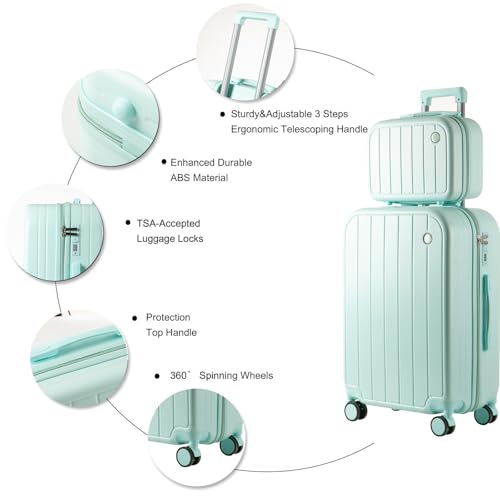 2 Pack Carry on Luggage with Spinner Wheels, Durable Hardside Rolling TSA Lock Suitcase for Lightweight Travel (Azure(14+20) Inch)4