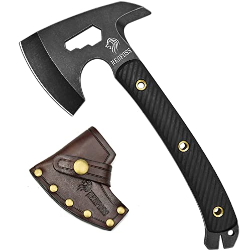 Nedfoss Bison Axt Survival als Gartengeräte, Survival-Axt, Kleines Beil & Axt mit Scheide, Camping Axt, Universalaxt, Mini Axt mit G10 Griff, Full Tang, Outdoor Axt, Schwarz