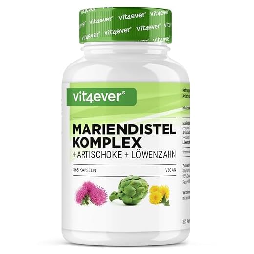 Mariendistel Artischocken Löwenzahn Komplex - 365 Kapseln (6 Monatsvorrat) - Hochdosiert 80% Silymarin & 2,5% Cynarin - Laborgeprüft - Vegan