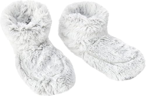 FNX Warmies Microwaveable Slippers | Heatable, Warm, Comfy Indoor Boots | Plush Faux Fur - Infused with Relaxing Lavender | For Cold Feet, Pain, Relaxation & Relief | Grey, One Size Fits Most