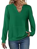 EADINVE Womens V Neck Sweatshirts with Pockets Fleece Pullover Casual Loose Fit Long Sleeve Tops Fall Clothes 2025 Green