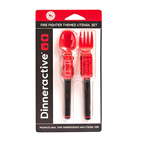 Dinneractive Utensil Set For Kids – Red Firefighter Themed Fork And Spoon For Toddlers And Young Children – 2-Piece Set #TOP6
