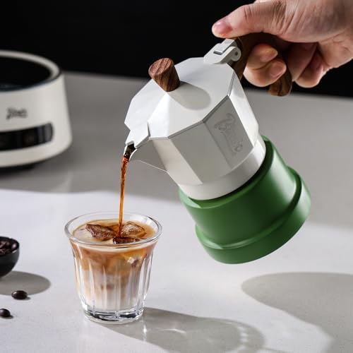Image of Bincoo Espresso Maker Stovetop,Camping Moka Pot 2 Cup /120ML,Stove Top Espresso Italian Coffee Maker,Easy to Use (White-green)