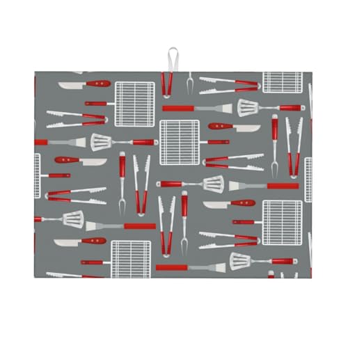 Barbecue Tools Dish Drying Mat For Kitchen Counter, Super Absorbent Microfiber Dish Drying Pad, Kitchen Gadgets For Easy Clean Multi-Use Large 18"x24"