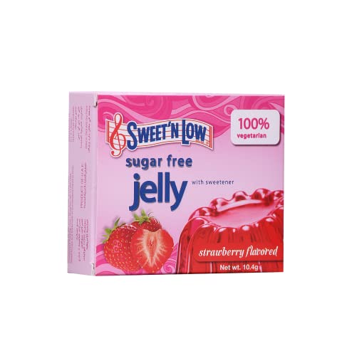 Sweet'N Low Sugar-Free Strawberry Flavored Jelly Mix, 10.4g - Low Calorie Gelatin Dessert, 100% Vegetarian & Diabetic Friendly, Quick Set Cherry Gelatin for Kids and Adults