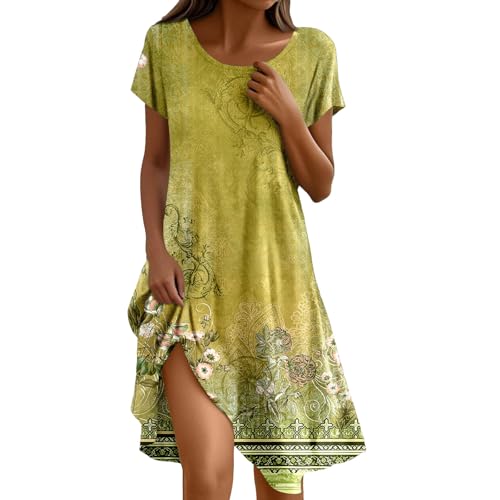 Flowing Casual Dress for Women Floral Print Casual Casual Dress for Daily Party Loose Fit Comfortable Spring Summer Dress, yellow, L
