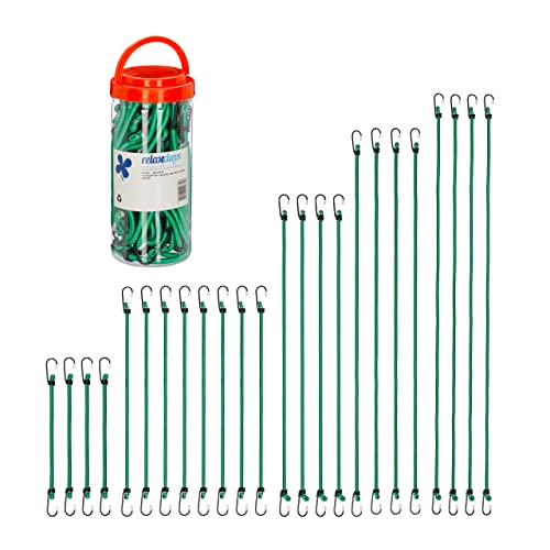 Relaxdays Spanngummi mit Haken, 24er Set, Fahrrad Gummispanner Gepäckträger, 5 Größen, Universal Gepäckspanner, grün