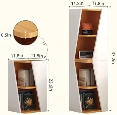 Modern Glossy Curved Corner Cabinet - Space-Saving Triangle Wall Shelf, 2-Tier Multi-Tier Corner Bookcase for Entryway & Living Room, Stylish Natural Finish