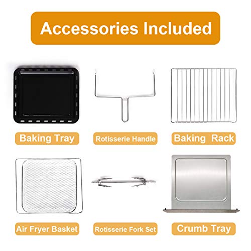 Cainfy Convection Rotisserie Toaster Oven Air Fryer 25.5 Quart Toaster Oven with Timer, Countertop Roaster Oven Temperature Control, Stainless Steel, 6 Accessories