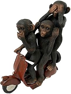 Darthome Ltd 3 Wise Monkeys Speak Hear See No Evil Trio On Scooter Resin Home Ornament Gift 28cm