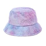 JUMISEE Women Tie Dye Faux Fur Bucket Hat Fuzzy Warm Winter Hat Fisherman Cap Purple