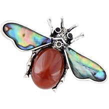 Alilang Antique Silvery Tone Abalone Shell Stone Honey Bee Insect Brooch Lapel Pins Pendant Animal Jewelry