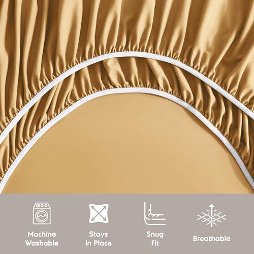 Image of Nestl Extra Deep Cal King Sheet Set - 6 Piece Breathable & Cooling Sheets - Hotel Luxury Bedding Set w /18-24 Inch Deep Pockets - Easy & Secure Fit - Super Soft, Wrinkle Free & Comfy - Camel Gold