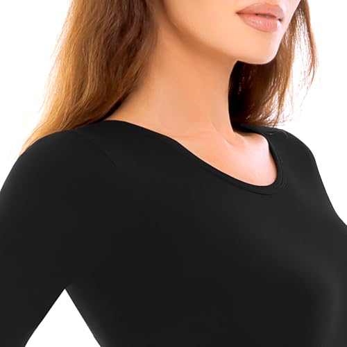 Walifrey Crew Neck Long Sleeve Bodysuit for Women Soft Stretchy Basic Shirts Bodysuits Tops Black S — view 5