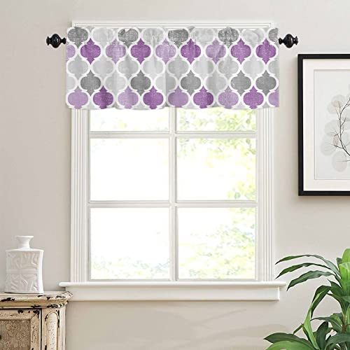Geometric Curtain Valance For Windows Purple Moroccan Quatrefoil Trellis Design Rod Pocket Valance Window Treatments 1 Panel Abstract Short Curtains For Kitchen Windows Bathroom Bedroom 54 X 18 Inch #TOP4