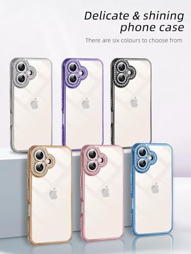 Coque iPhone 16 anti rayures violette transparente protégeant l'objectif avec strass - 6