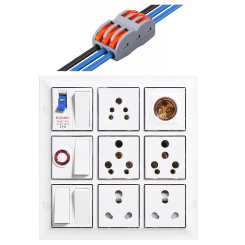 Image of Elegant Casa 16 Amp Electric Extension Board, White, 220V | PTC Connector, Heavy Duty Multi Sockets, Switches and MCB, High Power 2500W , No Cable Cord With Internal Wiring