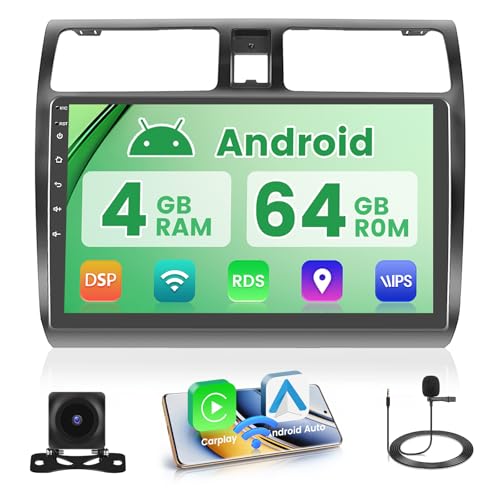 Hikity 5G WiFi 4+64G Android Autoradio Wireless Carplay pour Suzuki Swift 2005-2010, 10 Pouces IPS écran Tactile pour Voiture avec Android Auto GPS...