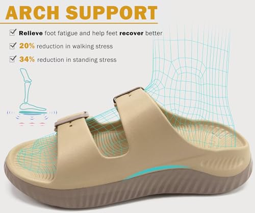 Image of KuaiLu Womens Recovery Sandals With Comfortable Plantar Fasciitis Arch Support, Orthotic Adjustable Thick Cushion Sport Slides Reduces Stress on Feet, Joints & Back Post-Exercise