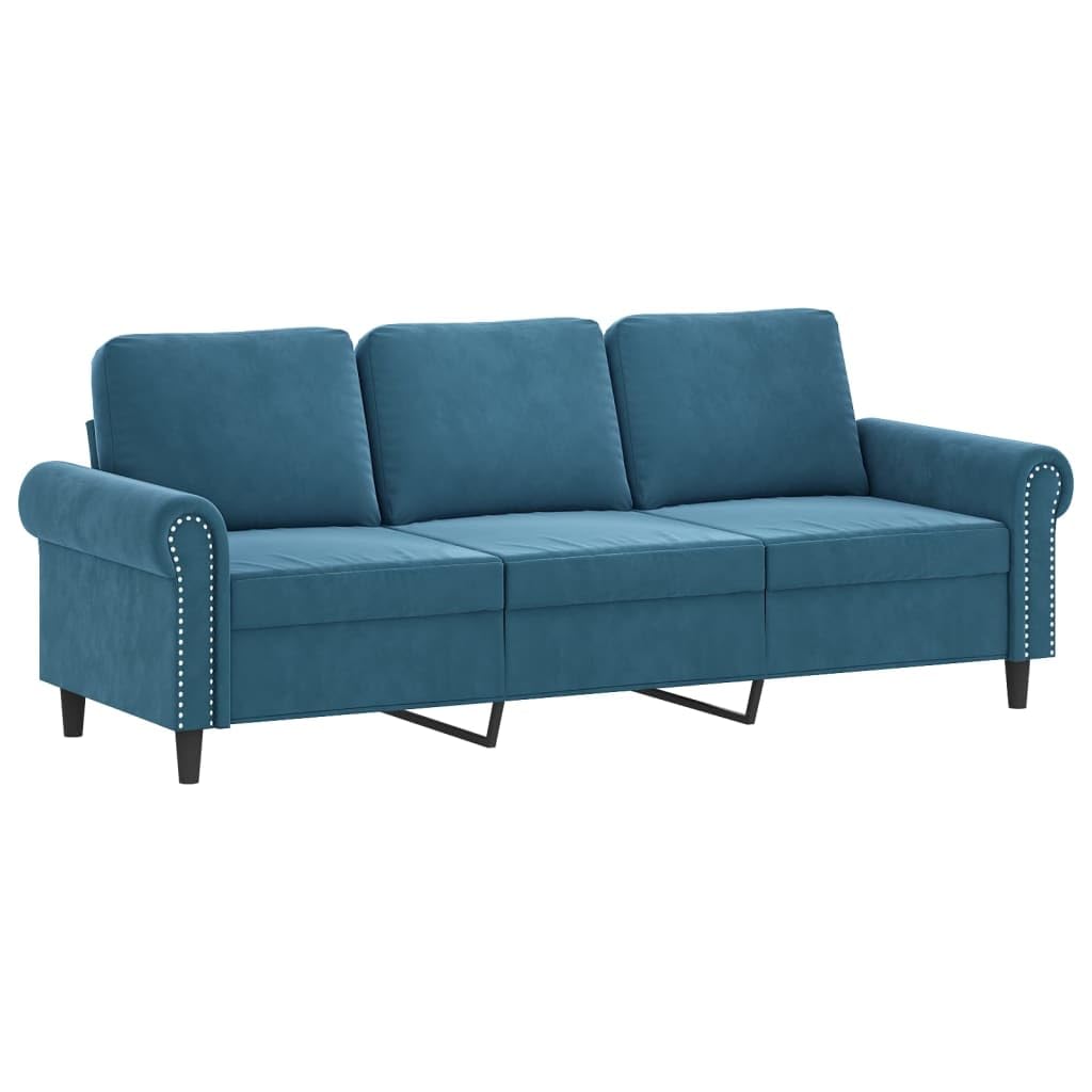 Juego de 3 sofás azul: 3 plazas 212, 2 plazas 152, taburete de 60 cm, terciopelo, madera y metal, salón/oficina