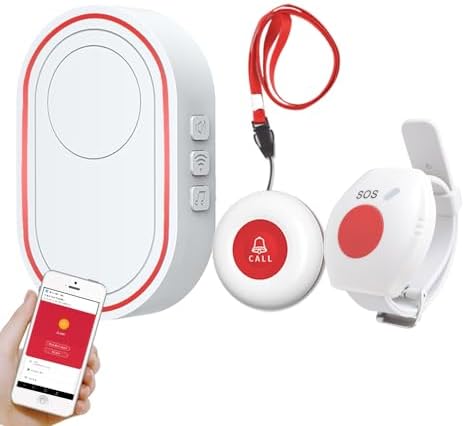 Topvico WiFi Caregiver Pager Call Button for Elderly, Senior Fall Alert Devices, Wireless Nurse Help SOS Panic Bracelet , Tuya Smart APP, Remote Patients Call System for Home, 5 Levels Volume