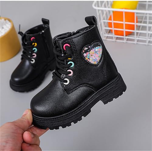 He&Yingmin Girls Short Ankle Boots Heart-shaped Booties Waterproof Combat Shoes with Zipper for Toddler Little Kid4