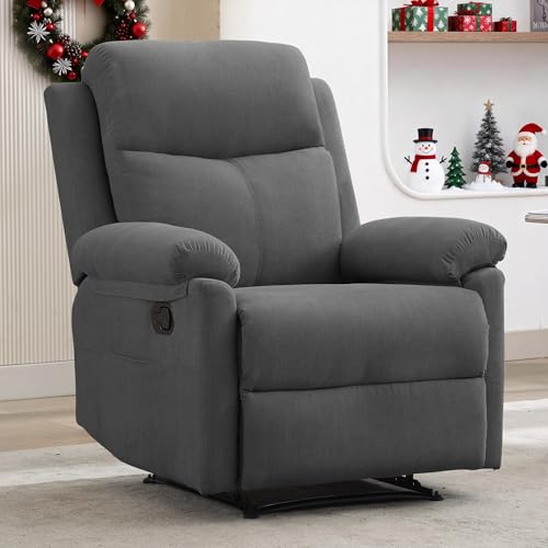 Korser Recliner Chair, Manual Recliner for Adults with Side Pocket, Small Recliners for Small Spaces, Adjustable Comfy Overstuffed Corduroy Reclining Chairs for Living Room, Reading, Bedroom, Grey