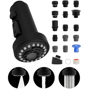 Hibbent NSF/ANSI/CAN 61 & CUPC Certified Pull Down Kitchen Faucet Head Replacement, 3 Function Sink Faucet Sprayer Head Nozzle, 15 Adapters, Compatible with Moen, Delta, Kohler Faucets, Matt