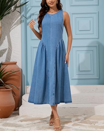 Women's Sleeveless Backless Denim Maxi Dress Casual A Line Cut Out Long Flowy Jean Tank Dress4