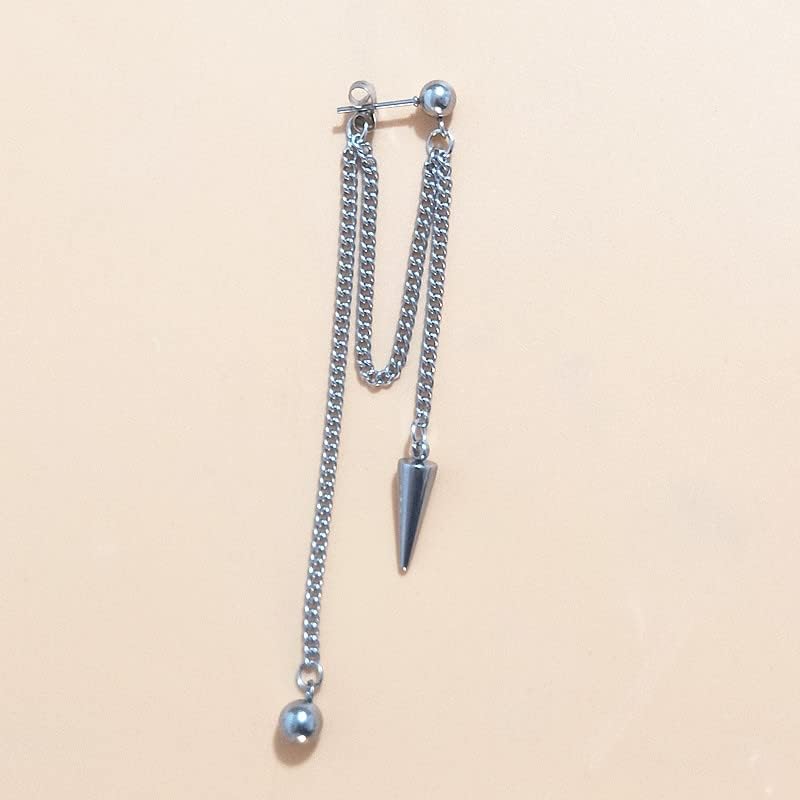 1PCS Tassel Threader Chain Dangle Drop Earrings Moon Star Lesf Circle for Women Girls Men Stainless Steel Ball Stud Dangling Fashion Punk Jewelry Gifts Bff Birthday (Ball and Spike) - Image 4