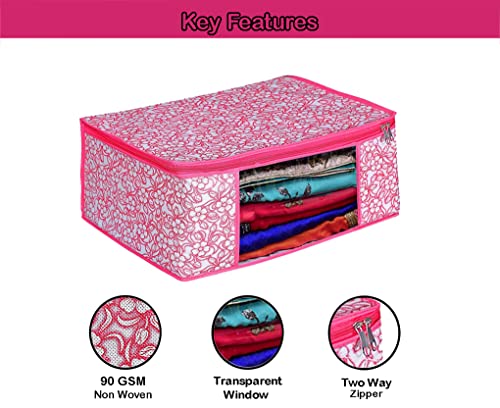 Image of ANKIT INTERNATIONAL Saree Cover Bag /Pink Phool Design Clothes Storage Bag /Saree Covers For Storage /Pack of 4