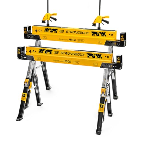 STRONGBOLD Arbeitsbock 2er-Set Superhorse H800 Klappbare höhenverstellbare Schwerlast Arbeitsböcke mit 1.180 kg Tragkraft im Paar multifunktional kompaktes Design mit Werkbankfunktion