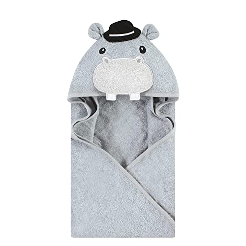 Image of Hudson Baby Unisex Baby Cotton Animal Face Hooded Towel, Gray Hippo, One Size