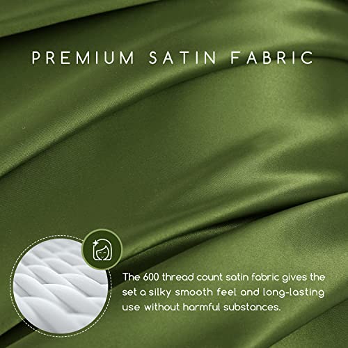 Image of MR&HM Satin Bed Sheets, Queen Size Sheets Set, 4 Pcs Silky Bedding Set with 15 Inches Deep Pocket for Mattress (Queen, Sage)