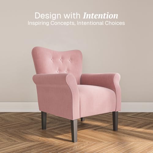 Image of BELLEZE Modern Accent Chair, High Back Armchair, Upholstered Wingback Side Chair, Padded Single Sofa with Wooden Legs for Living Room, Bedroom - Pink