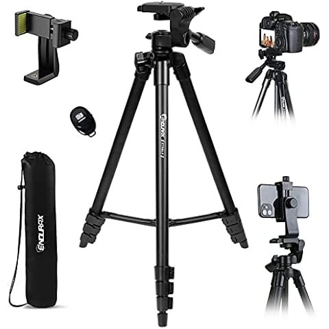 Endurax Camera Tripod 60" for Phone and Camera Extendable Phone Tripod for Recording with Remote Shutter & Universal Smartphone Mount for iPhone Samsung and Camera Cover