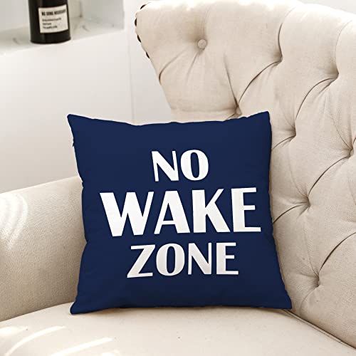 Mingnei Navy Blue No Wake Zone Throw Pillow Covers Couch Home Boats Cushion Cover, Boating Nautical Lake House Cabin Sofa Living Room Bed Decorative Pillow Cases 18 X 18 Pillowcase #TOP1