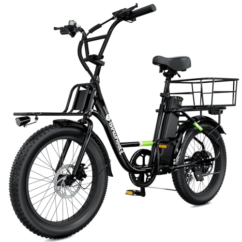 isinwheel U7 E Bike for Adults Electric Bike with Dual Cargo Rack, 48V 1000W Peak Ebikes for Adults, 7 Speed Gear, 20mph Step Thru Cruiser Electric Bicycles, 20" × 3“ Fat Tire Ebike Black Wi