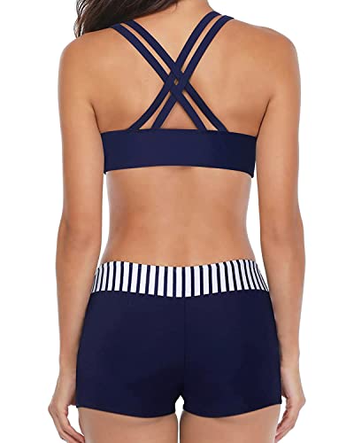 Yonique Tankini Swimsuits For Women 3 Piece Bathing Suits Swim Tank Top With Boy Shorts And Bra Modest Swimwear Blue And White Stripe Xl #TOP4