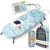 Homellence Tabla de Planchar Plegable Pequeña de Mesa - Tabla de Planchar Sobremesa con 2 Fundas Premium con Mecanismo Patentado para Mayor Estabilidad - Ahorra Espacio en Casa y Viajes (Azul)